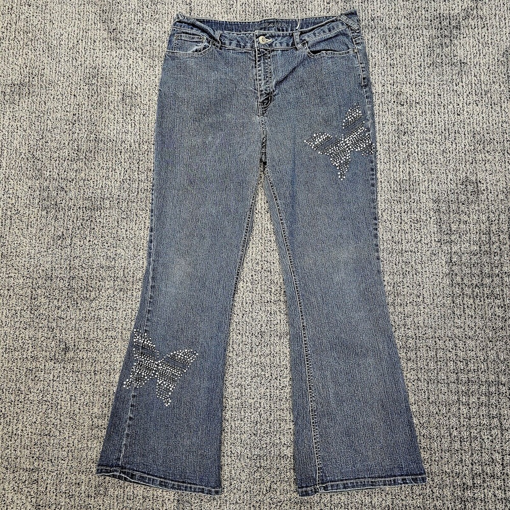 Arizona Jeans Women's 16 Plus Stretch Bootcut Embellished Rhinestones Mid Rise